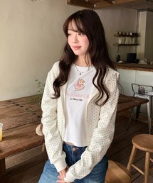 韓国風フリルフード星柄ジップパーカー／スター柄フーディー 長袖トップス