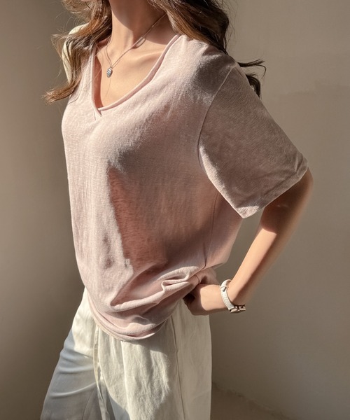 JOCOSA(ジョコサ)の「バックタック Vネック シンプルTシャツ(Tシャツ/カットソー・レディース・グレー/ブラック/ライトブルー/ピンク/ホワイト・S/M/L)」の15枚目の写真