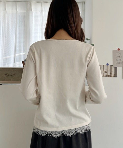 Eclat one(エクラワン)の「【1枚で甘さをプラス】レースドッキングVネックリブニットカーディガン(ニット/セーター・レディース・アイボリー/ブラック/ブラウン・FREE)」の19枚目の写真