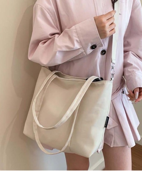 gossip!ロサンゼルス(ゴシップロサンゼルス)の「2WAY サイド水筒ポケット付き トートバッグ レディース ショルダー付き A4 収納 通勤 通学 多収納 軽量 無地(トートバッグ・レディース・オフホワイト/グリーン/ブラック/ブラウン・FREE)」の9枚目の写真
