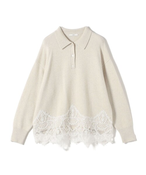 SHIPS(シップス)の「【WEB限定】〈手洗い可能〉レーストリム スキッパー ポロ襟 ニット(ニット/セーター・レディース・ダークグレー/ライトイエロー/オフホワイト/ブラウン・ONE SIZE)」の5枚目の写真