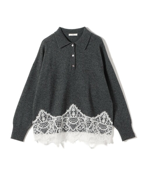 SHIPS(シップス)の「【WEB限定】〈手洗い可能〉レーストリム スキッパー ポロ襟 ニット(ニット/セーター・レディース・ダークグレー/ライトイエロー/オフホワイト/ブラウン・ONE SIZE)」の7枚目の写真
