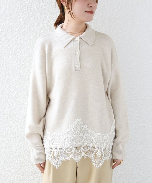 SHIPS(シップス)の「【WEB限定】〈手洗い可能〉レーストリム スキッパー ポロ襟 ニット(ニット/セーター・レディース・ダークグレー/ライトイエロー/オフホワイト/ブラウン・ONE SIZE)」の16枚目の写真