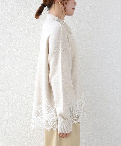SHIPS(シップス)の「【WEB限定】〈手洗い可能〉レーストリム スキッパー ポロ襟 ニット(ニット/セーター・レディース・ダークグレー/ライトイエロー/オフホワイト/ブラウン・ONE SIZE)」の17枚目の写真