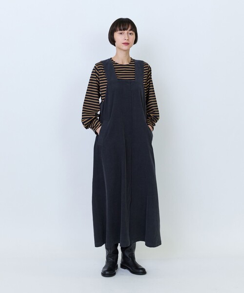 LOISIR(ロワズィール)の「コットン細コールジャンパースカート(ワンピース・レディース・チャコールグレー/ベージュ・M/MT)」の2枚目の写真