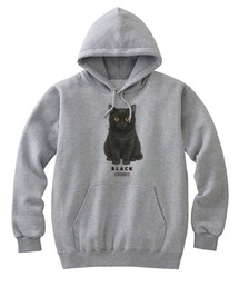 Moftique(モフティック) プルパーカー スウェット 裏毛 黒猫 キャット ペット アニマル プリント トップス メンズ ユニセックス