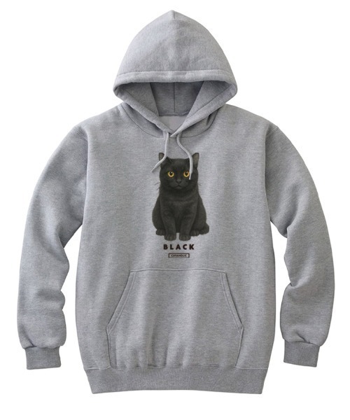 Moftique(モフティック)の「Moftique(モフティック) プルパーカー スウェット 裏毛 黒猫 キャット ペット アニマル プリント トップス メンズ ユニセックス(パーカー・メンズ・ホワイト/ブラック/ヘザーグレー・XL/L/M)」の3枚目の写真
