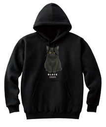 Moftique(モフティック) プルパーカー スウェット 裏毛 黒猫 キャット ペット アニマル プリント トップス メンズ ユニセックス
