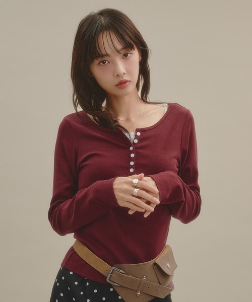 apres jour mignon(アプレジュールミニョン)の「ヘンリーネックロングスリーブプルオーバー(Tシャツ/カットソー・レディース・ボルドー/ダークブラウン/ネイビー/アイボリー/グレー/ブラウン系その他・フリー/LARGE)」の22枚目の写真