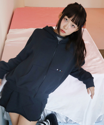 Macaroon Hood zip up_Chacoal