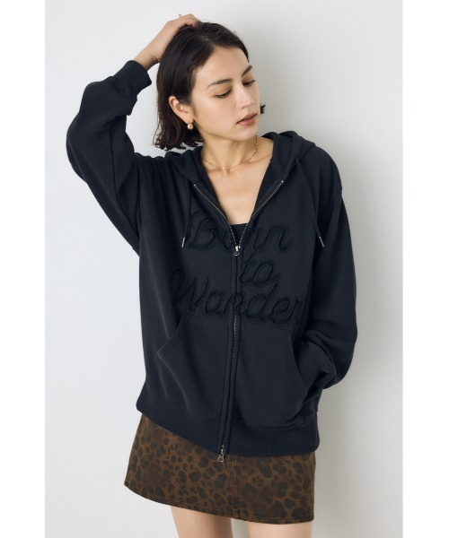 AZUL by moussy(アズールバイマウジー)の「ダブルジップアソートロゴフーディ 秋服 冬服 春服 ジップパーカー(パーカー・レディース・ブラック/杢グレー・FREE)」の3枚目の写真