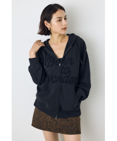 AZUL by moussy(アズールバイマウジー)の「ダブルジップアソートロゴフーディ 秋服 冬服 春服 ジップパーカー(パーカー・レディース・ブラック/杢グレー・FREE)」の4枚目の写真