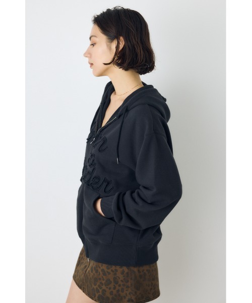 AZUL by moussy(アズールバイマウジー)の「ダブルジップアソートロゴフーディ 秋服 冬服 春服 ジップパーカー(パーカー・レディース・ブラック/杢グレー・FREE)」の6枚目の写真