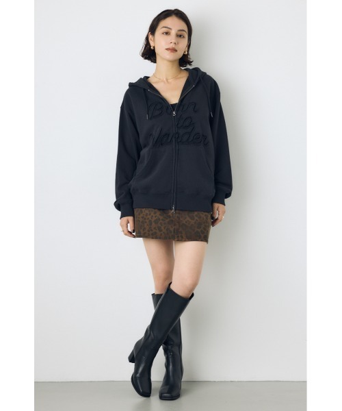 AZUL by moussy(アズールバイマウジー)の「ダブルジップアソートロゴフーディ 秋服 冬服 春服 ジップパーカー(パーカー・レディース・ブラック/杢グレー・FREE)」の8枚目の写真