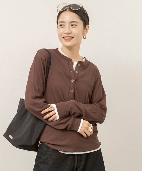 MAQWEL(マクウェル)の「【MAQWEL/マクウェル】コットンフライスヘンリーネックプルオーバー(Tシャツ/カットソー・レディース・オフホワイト/ブラック/ダークブラウン・FREE)」の9枚目の写真