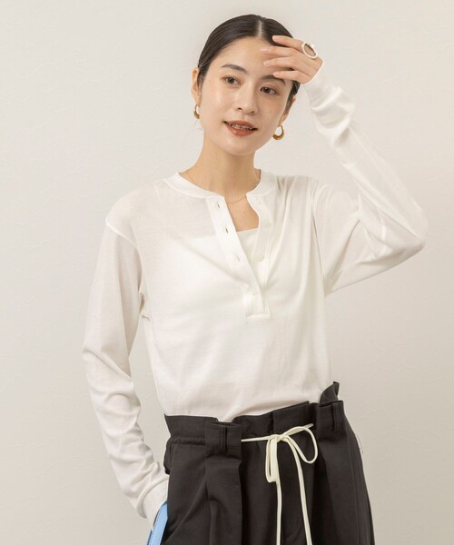MAQWEL(マクウェル)の「【MAQWEL/マクウェル】コットンフライスヘンリーネックプルオーバー(Tシャツ/カットソー・レディース・オフホワイト/ブラック/ダークブラウン・FREE)」の19枚目の写真