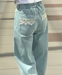 バックポケットレース ワイドデニムパンツ
