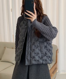 異素材ケーブルニット切替中綿ジャケット