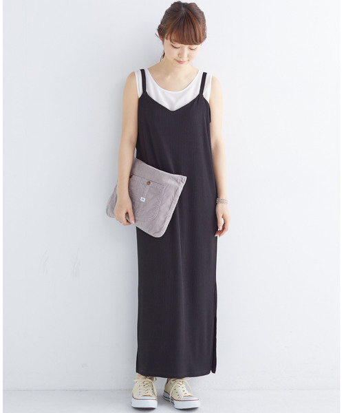 haco!（ハコ）の「重ね着も楽しいリブロングキャミワンピース（ワンピース・レディース・ベージュ/ブラック・MEDIUM/X-LARGE/SMALL/LARGE）」の2枚目の写真