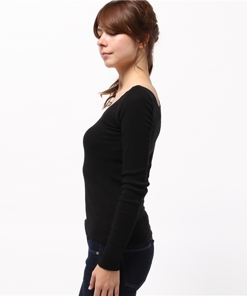 トップス YQ uuuu セール】Chere022 ワイドリブ Uネックトップス◇（Tシャツ
