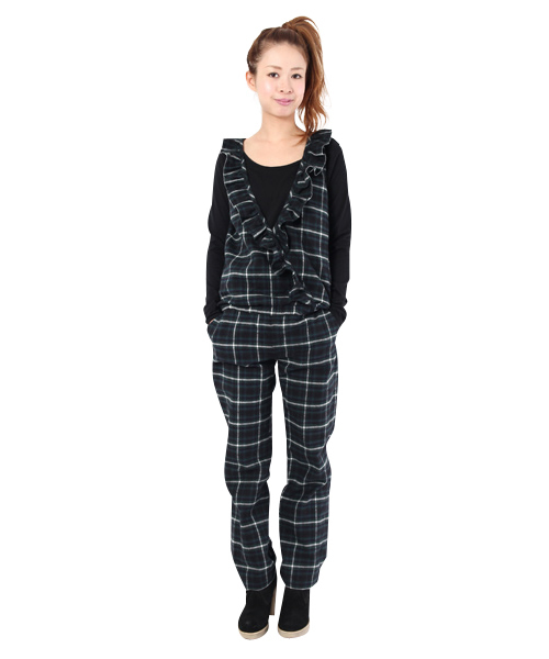 MILKFED.(ミルクフェド)の「PLAID JUMP SUITS(つなぎ/オールインワン・レディース・グリーン/ネイビー・X-SMALL/SMALL)」の2枚目の写真