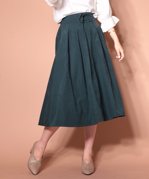 natural couture（ナチュラルクチュール）の「T/Nピーチレースアップカラースカート（スカート・レディース・ピンク/グリーン/ブラウン/マスタード・FREE）」の2枚目の写真