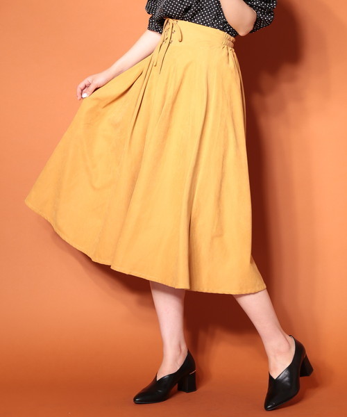 natural couture（ナチュラルクチュール）の「T/Nピーチレースアップカラースカート（スカート・レディース・ピンク/グリーン/ブラウン/マスタード・FREE）」の3枚目の写真