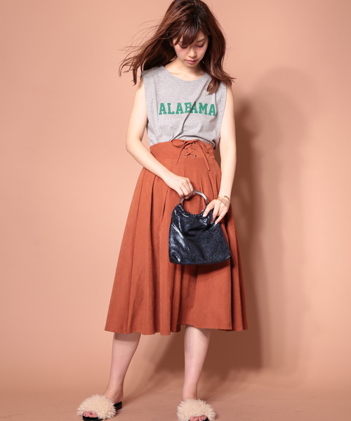 natural couture（ナチュラルクチュール）の「T/Nピーチレースアップカラースカート（スカート・レディース・ピンク/グリーン/ブラウン/マスタード・FREE）」の18枚目の写真