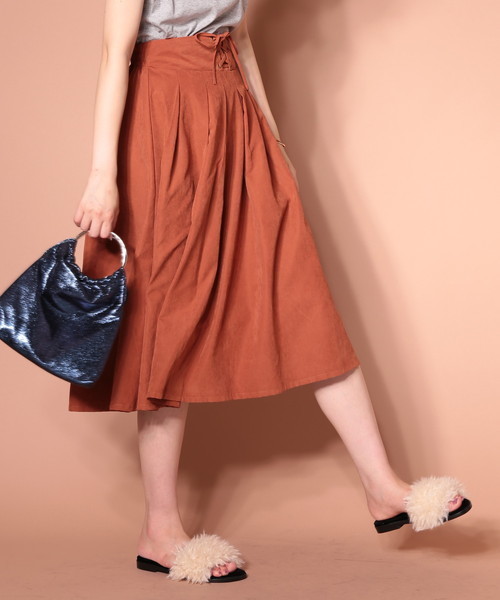 natural couture（ナチュラルクチュール）の「T/Nピーチレースアップカラースカート（スカート・レディース・ピンク/グリーン/ブラウン/マスタード・FREE）」の20枚目の写真
