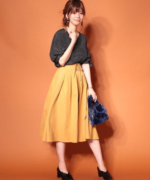 natural couture（ナチュラルクチュール）の「T/Nピーチレースアップカラースカート（スカート・レディース・ピンク/グリーン/ブラウン/マスタード・FREE）」の13枚目の写真