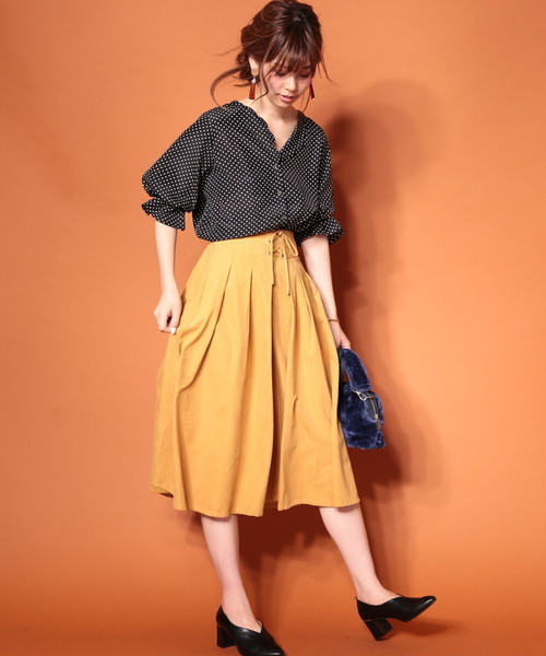 natural couture（ナチュラルクチュール）の「T/Nピーチレースアップカラースカート（スカート・レディース・ピンク/グリーン/ブラウン/マスタード・FREE）」の14枚目の写真