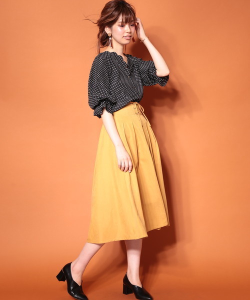 natural couture（ナチュラルクチュール）の「T/Nピーチレースアップカラースカート（スカート・レディース・ピンク/グリーン/ブラウン/マスタード・FREE）」の15枚目の写真