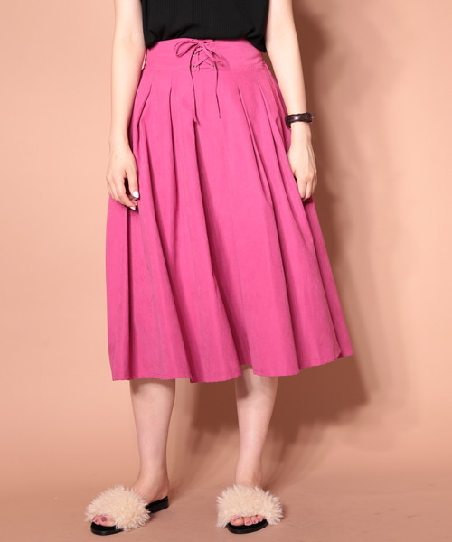natural couture（ナチュラルクチュール）の「T/Nピーチレースアップカラースカート（スカート・レディース・ピンク/グリーン/ブラウン/マスタード・FREE）」の7枚目の写真