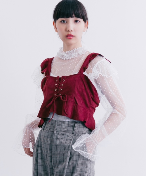 MERLOT（メルロー）の「フリルスピンドルビスチェ1193（キャミソール・レディース・パープル/ブラック/キャメル/カーキ・FREE）」の4枚目の写真