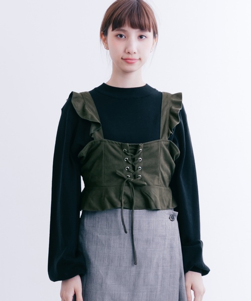 MERLOT（メルロー）の「フリルスピンドルビスチェ1193（キャミソール・レディース・パープル/ブラック/キャメル/カーキ・FREE）」の3枚目の写真