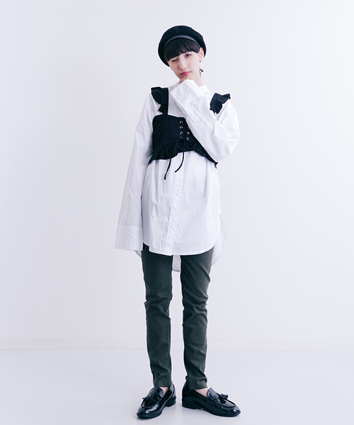 MERLOT（メルロー）の「フリルスピンドルビスチェ1193（キャミソール・レディース・パープル/ブラック/キャメル/カーキ・FREE）」の12枚目の写真