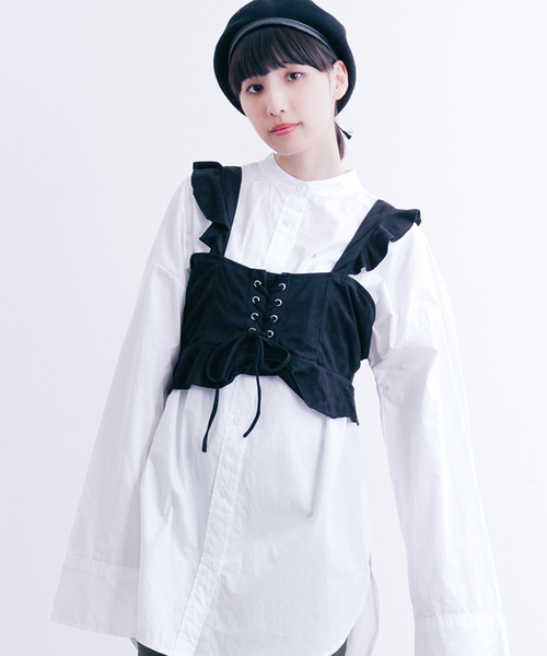 MERLOT（メルロー）の「フリルスピンドルビスチェ1193（キャミソール・レディース・パープル/ブラック/キャメル/カーキ・FREE）」の18枚目の写真