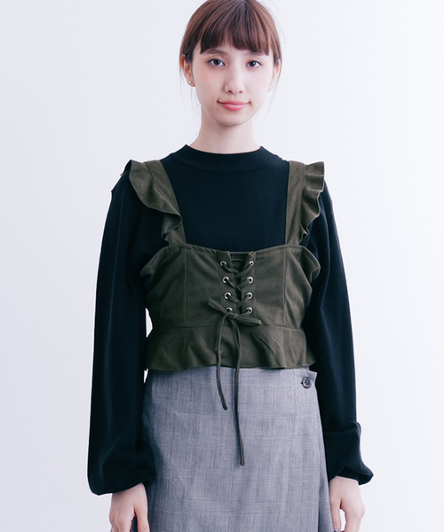 MERLOT（メルロー）の「フリルスピンドルビスチェ1193（キャミソール・レディース・パープル/ブラック/キャメル/カーキ・FREE）」の17枚目の写真