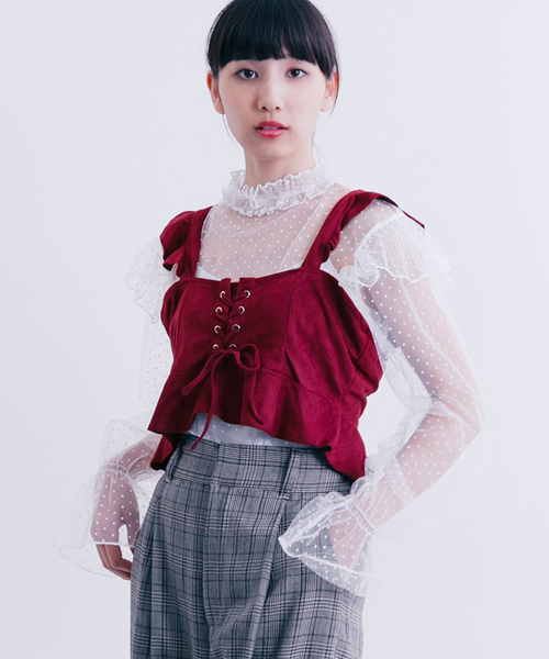 MERLOT（メルロー）の「フリルスピンドルビスチェ1193（キャミソール・レディース・パープル/ブラック/キャメル/カーキ・FREE）」の16枚目の写真