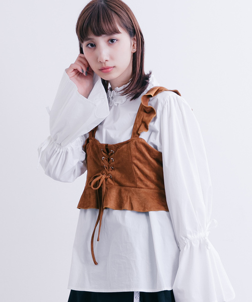 MERLOT（メルロー）の「フリルスピンドルビスチェ1193（キャミソール・レディース・パープル/ブラック/キャメル/カーキ・FREE）」の15枚目の写真