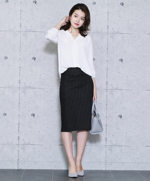 reca（レカ）の「ストライプバックスリットジャージー風素材ひざ下丈タイトスカート（スカート・レディース・ブラック/ダークグレー/ネイビー・FREE）」の7枚目の写真