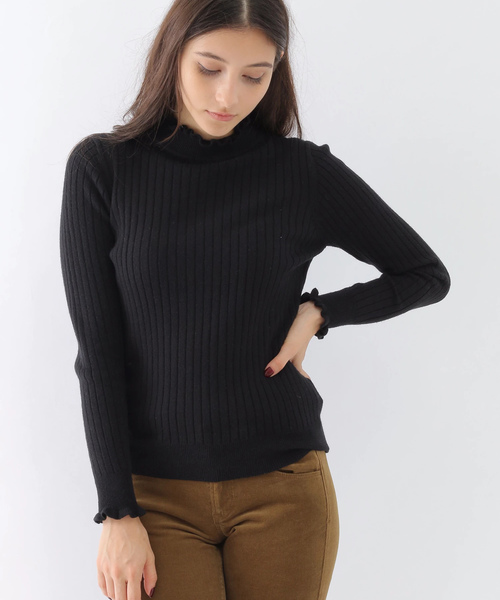 earth music&ecology（アースミュージックアンドエコロジー）の「・ハイネックフリルニットプルオーバー（ニット/セーター・レディース・ライトグレー/ブラック/ダークグリーン/アイボリー/ボルドー/キャメル・S/M）」の3枚目の写真