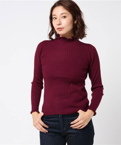 earth music&ecology（アースミュージックアンドエコロジー）の「・ハイネックフリルニットプルオーバー（ニット/セーター・レディース・ライトグレー/ブラック/ダークグリーン/アイボリー/ボルドー/キャメル・S/M）」の6枚目の写真