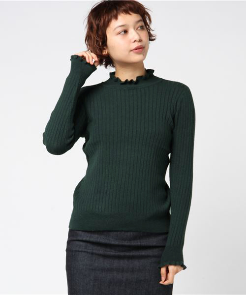 earth music&ecology（アースミュージックアンドエコロジー）の「・ハイネックフリルニットプルオーバー（ニット/セーター・レディース・ライトグレー/ブラック/ダークグリーン/アイボリー/ボルドー/キャメル・S/M）」の5枚目の写真