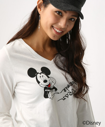 AZUL by moussy | MICKEY筆記体ロゴVネック長袖TEE(Tシャツ/カットソー)