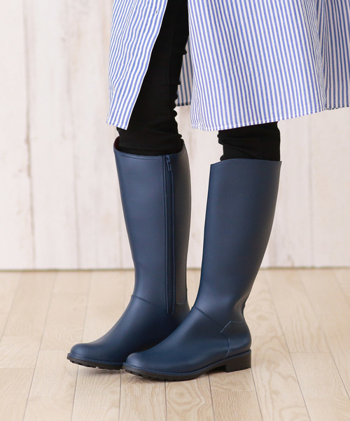 outletshoes select(アウトレットシューズセレクト)の「撥水PVCロングジップレインブーツ(レインシューズ)」|ネイビー