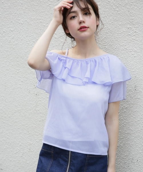 Heather（ヘザー）の「アソートワンショルブラウス　791311（シャツ/ブラウス・レディース・ブラック/イエロー/ホワイト/サックスブルー・FREE）」の2枚目の写真