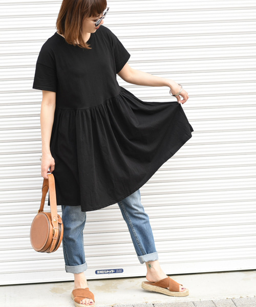 coca(coca)(コカ)の「半袖Aラインカットソーチュニック(チュニック・レディース・ブラック・ONE SIZE)」の5枚目の写真