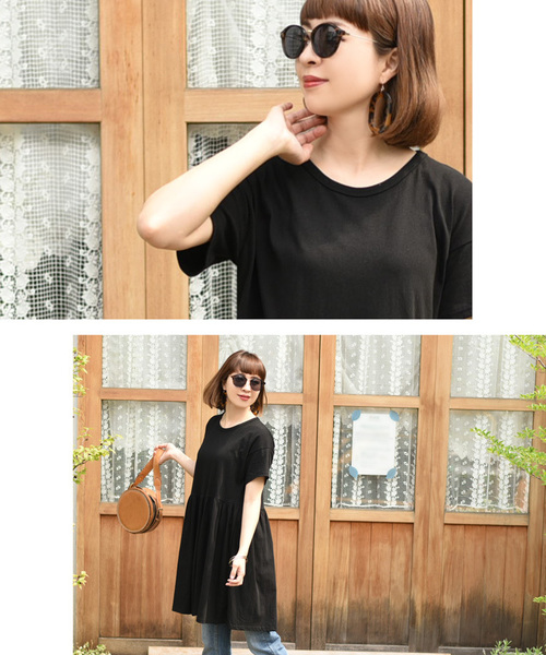 coca(coca)(コカ)の「半袖Aラインカットソーチュニック(チュニック・レディース・ブラック・ONE SIZE)」の8枚目の写真