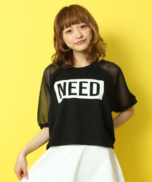 WEGO(ウィゴー)の「WEGO/シフォンスリーブロゴプリントスウェット(5)(スウェット・レディース・ホワイト/ブラック/ライム/ライトパープル・FREE)」の3枚目の写真